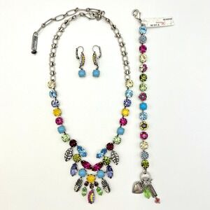 Mariana Cuba Multicolor Crystal Floral Bib Necklace Bracelet Earrings Set